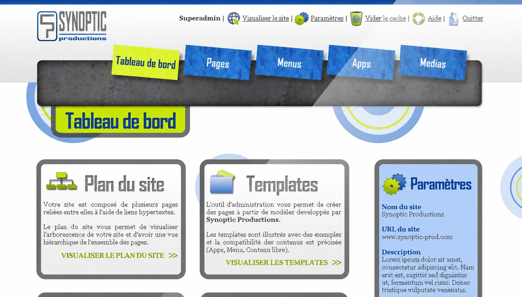 CMS Synoptic Productions : capture du site, vue 2