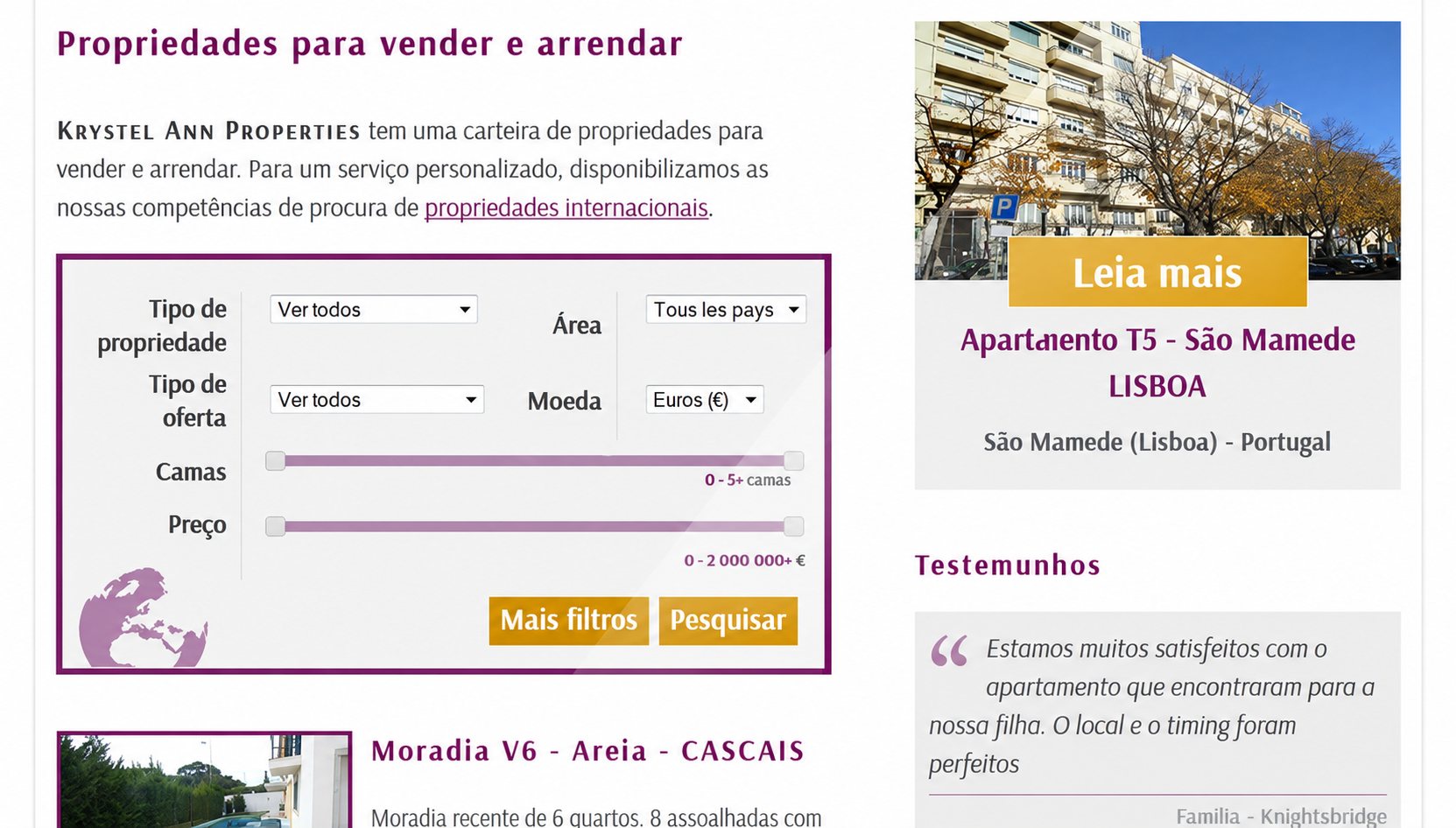 Krystel Ann Properties : capture du site, vue 3