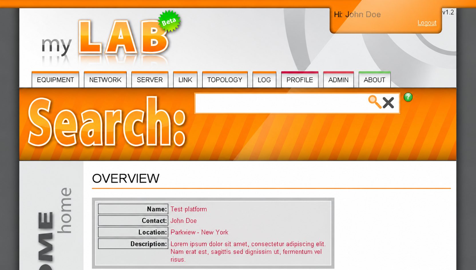 MyLab - Network lab management : capture du site, vue 1