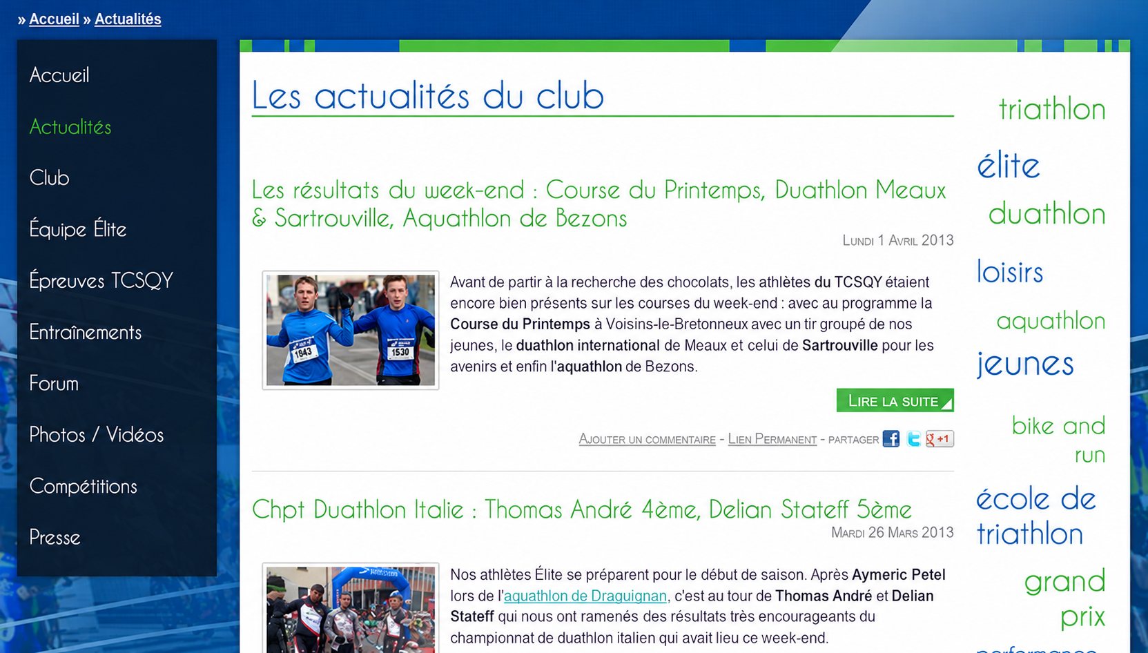 Triathlon Club St Quentin en Yvelines : capture du site, vue 3